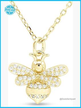 Bee Pendant Necklace Sterling Silver Gold Overlay Cubic Zirconia Elegant Gift